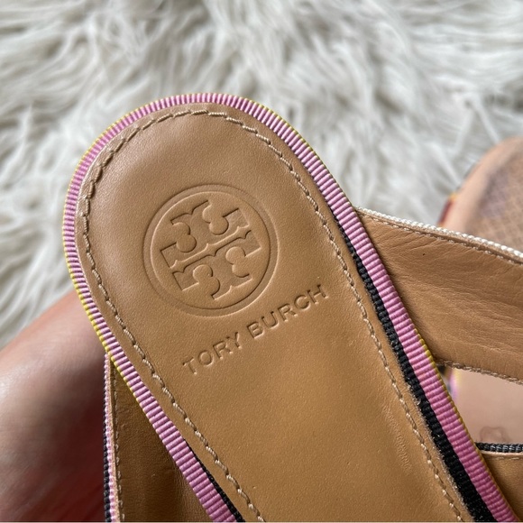 Tory Burch Multicolor Striped Grosgrain Graham 65mm Heel Mule Sandals EUC Sz 6 - Picture 10 of 12